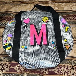 Justice Sequin Letter M Barrel Duffle Bag